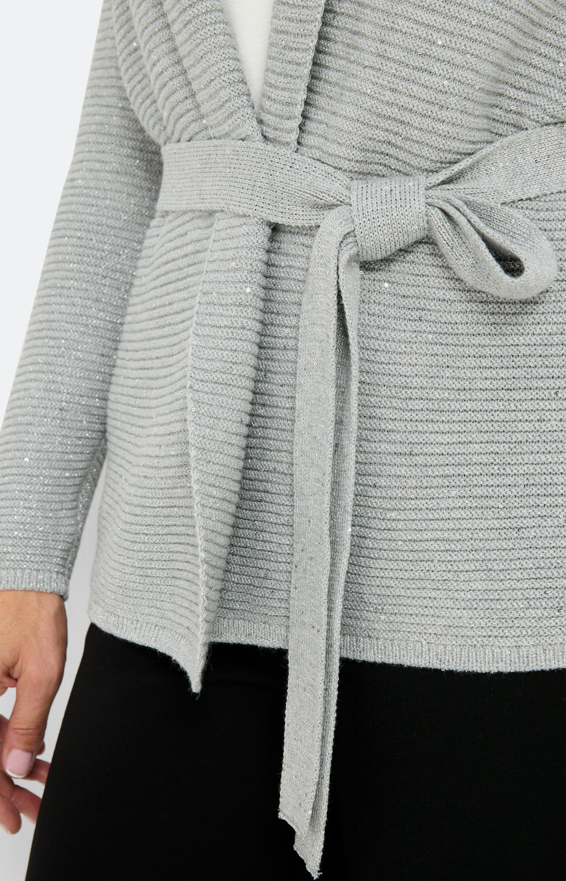 Cardigan met bindceintuur, grijs