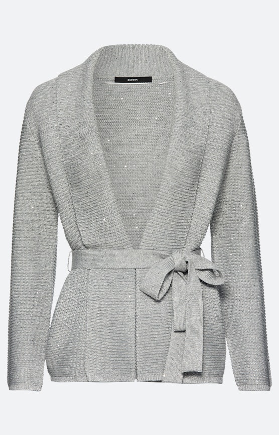 Cardigan met bindceintuur, grijs