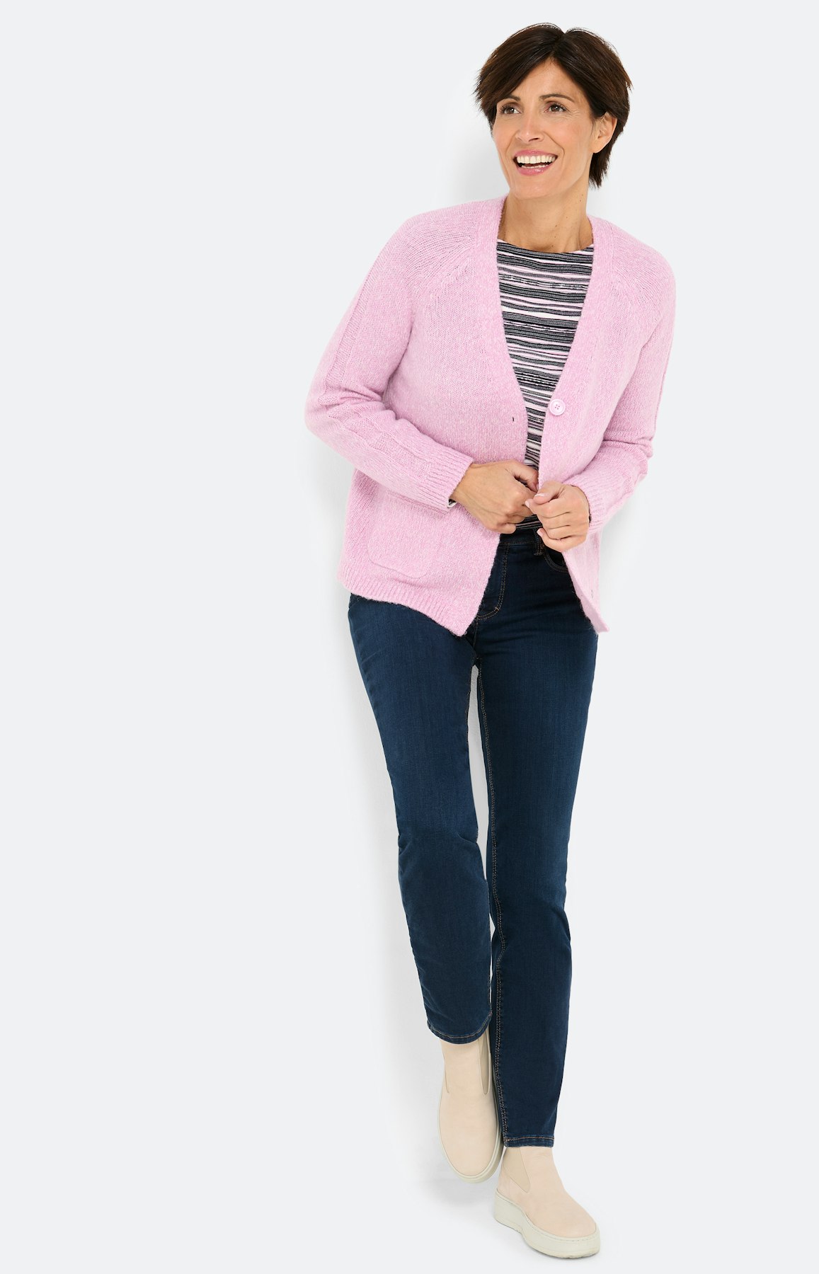 Cardigan met opgestikte zakken, roze