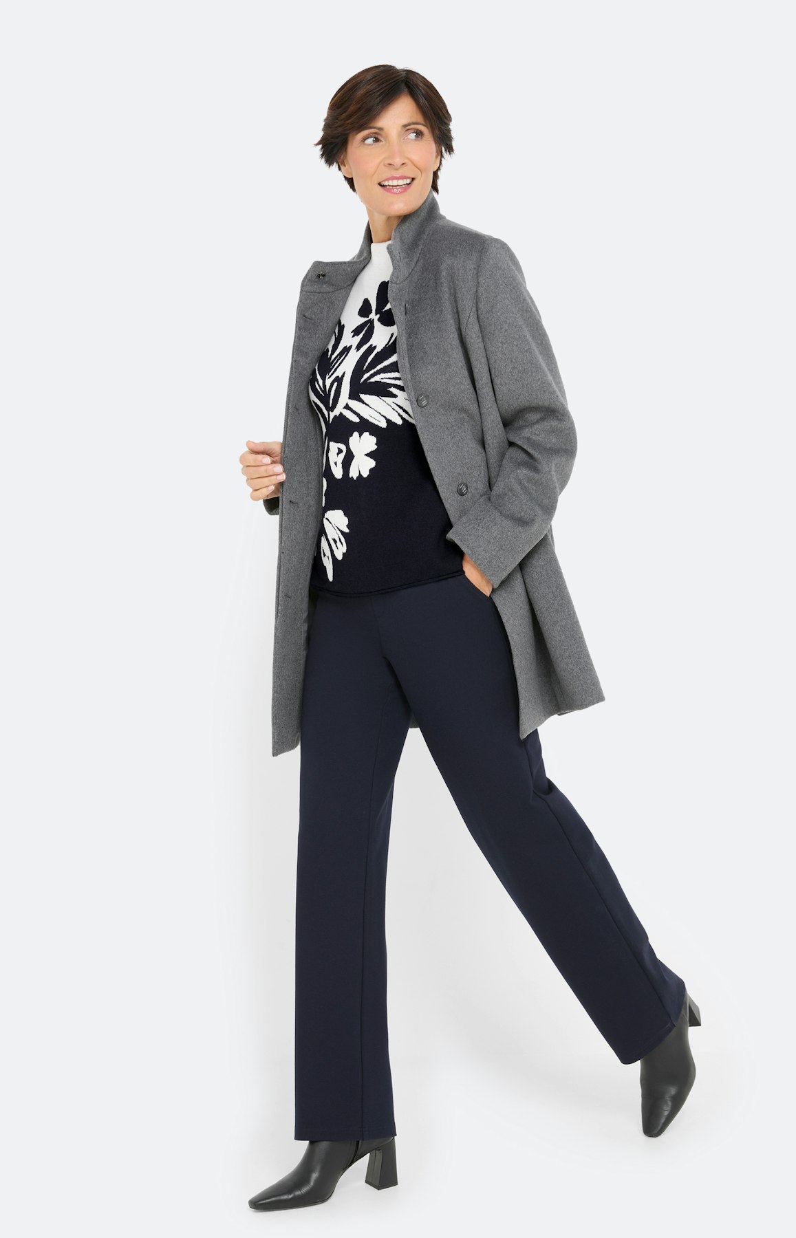 Trui met bloemmotief, navy