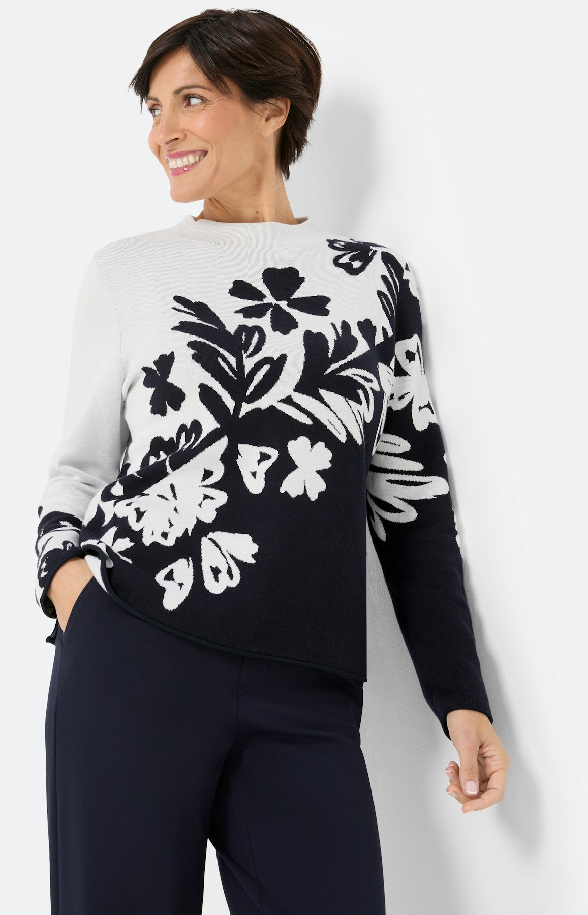 Trui met bloemmotief, navy