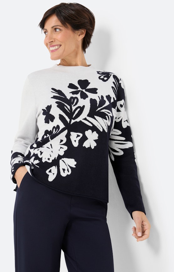 Pullover mit Blumenmuster, Navy