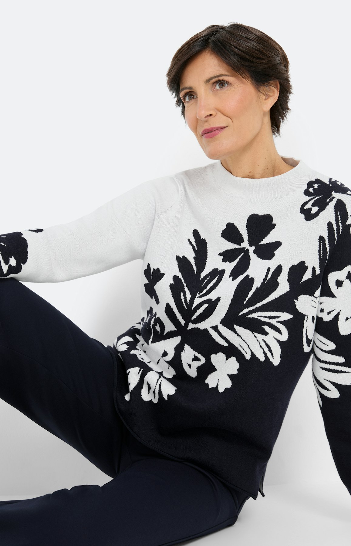 Trui met bloemmotief, navy