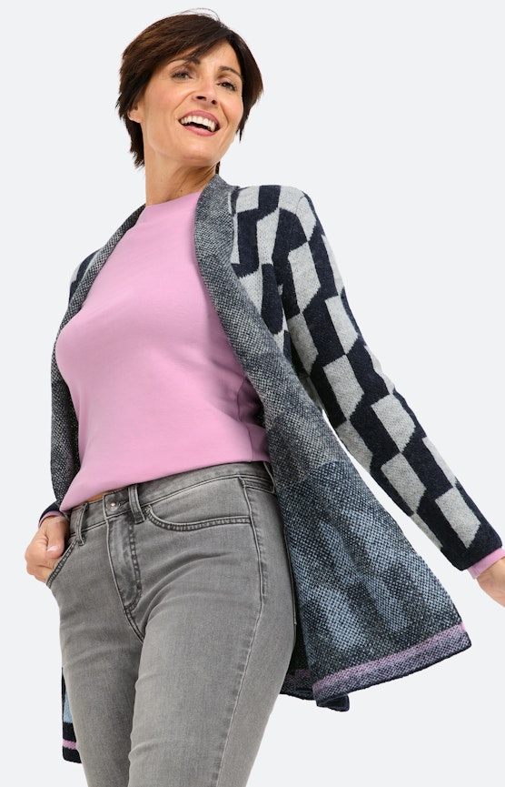 Cardigan mit Grafikmuster, Navy