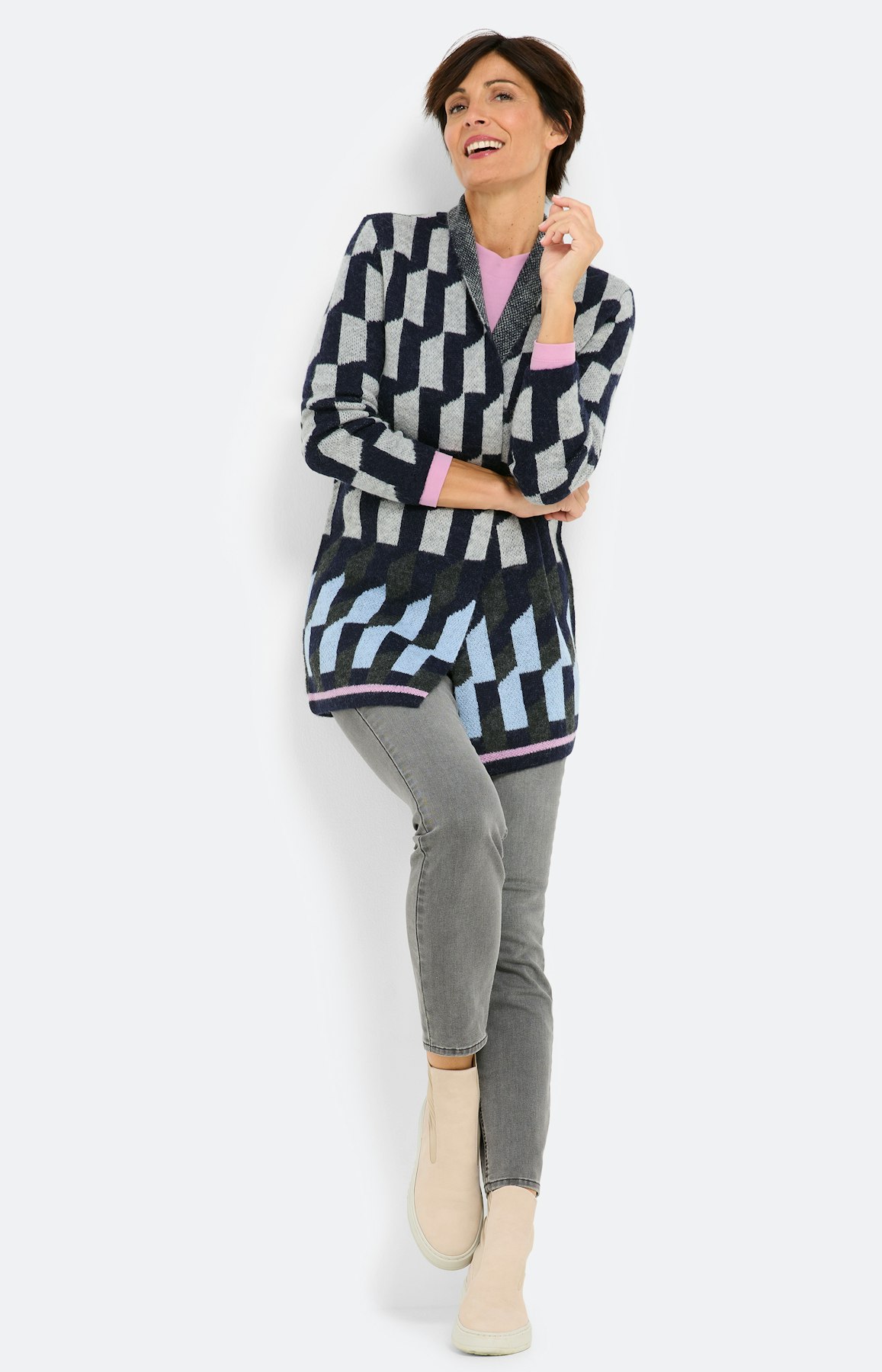 Cardigan met grafisch motief, navy