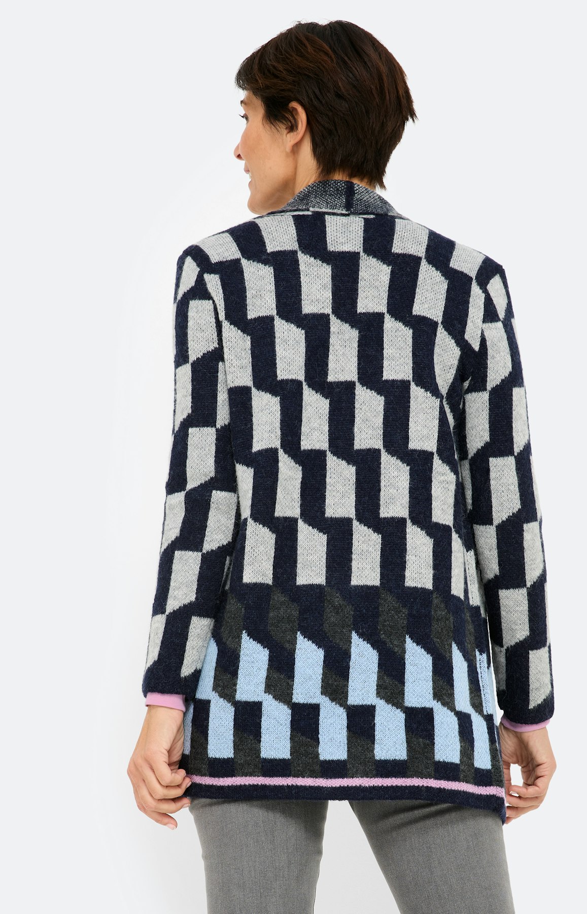 Cardigan met grafisch motief, navy