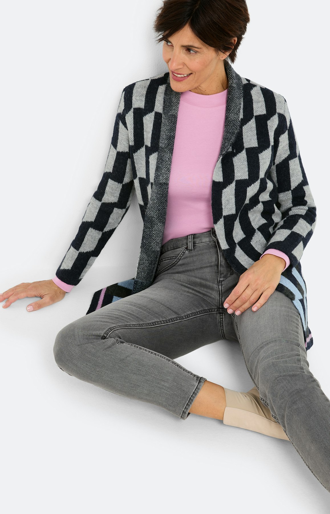 Cardigan met grafisch motief, navy