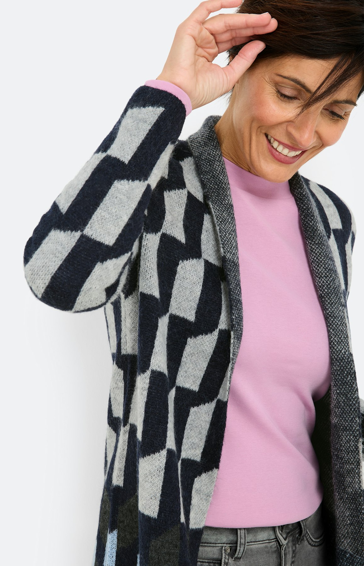 Cardigan met grafisch motief, navy