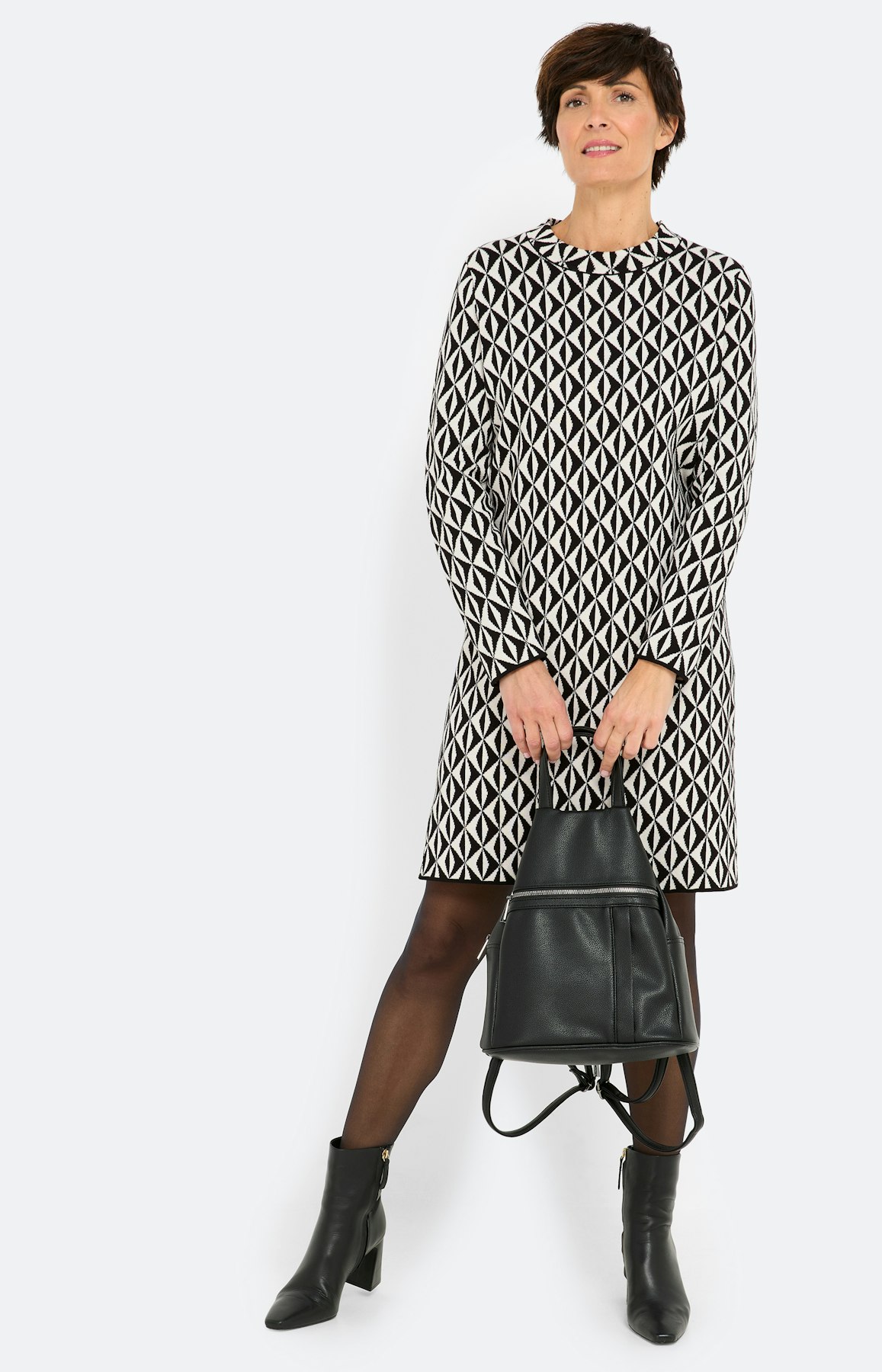 Jurk met jacquardmotief, zwart