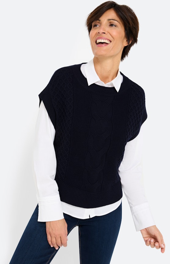 Pullunder mit Zopfmuster, navy