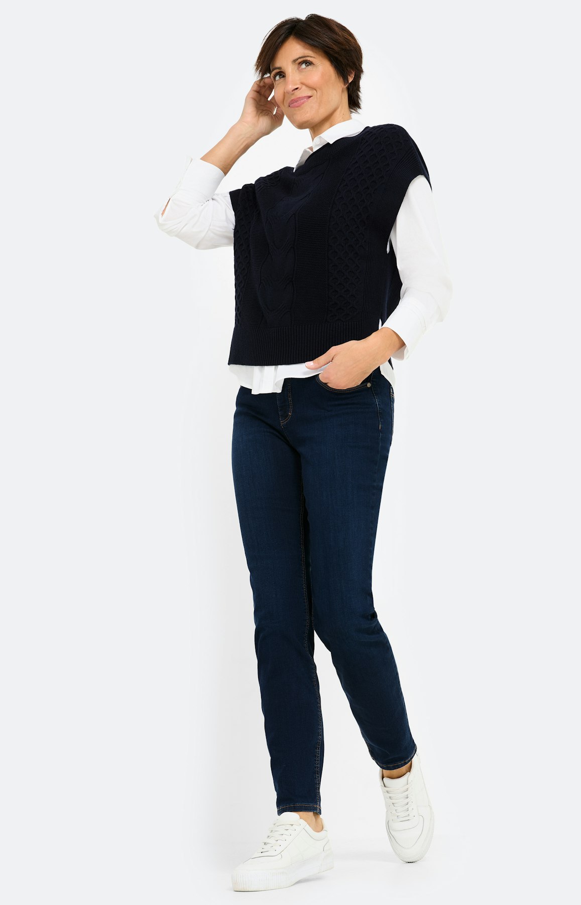 Slip-over met kabelmotief, navy