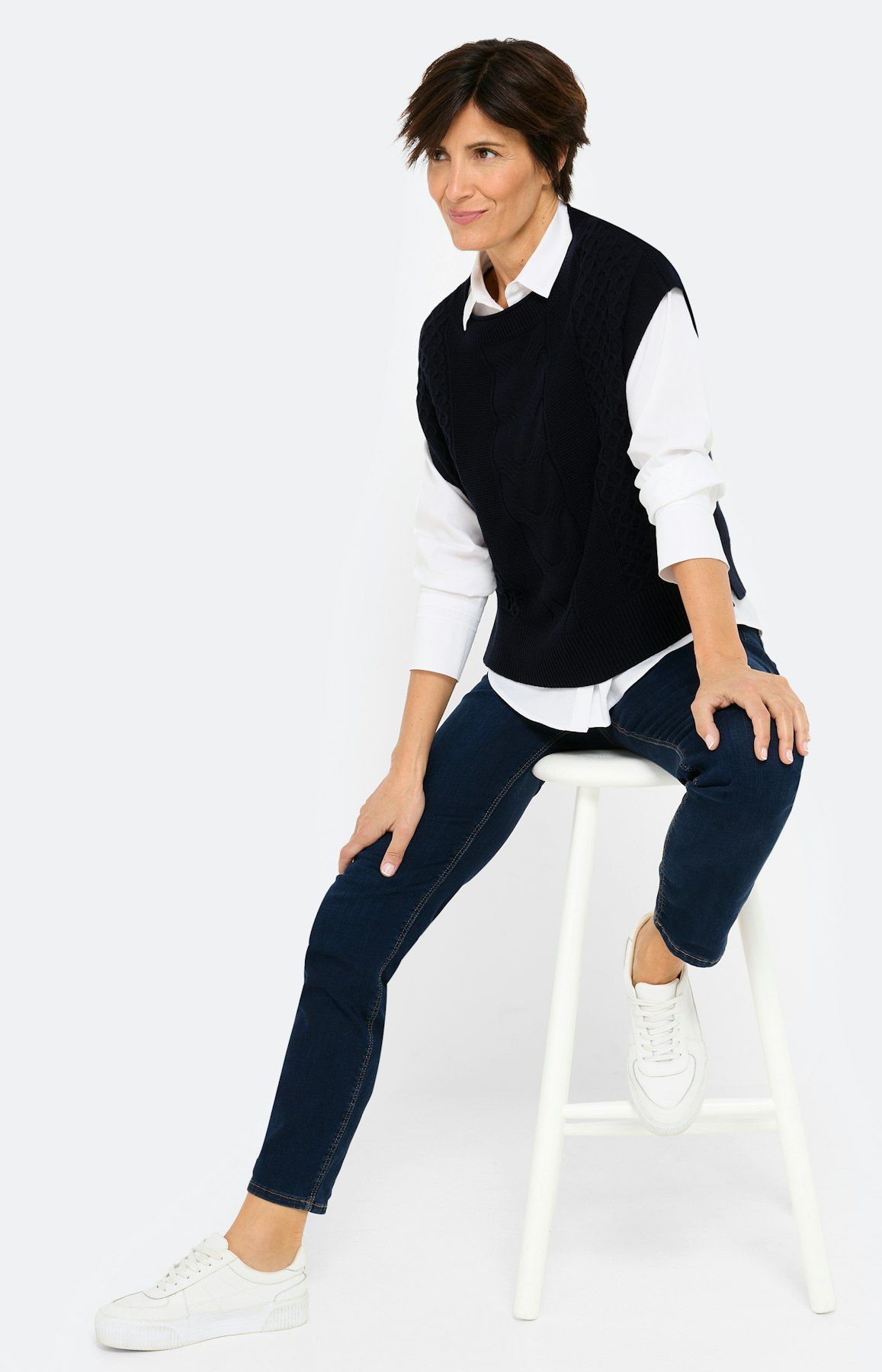 Slip-over met kabelmotief, navy