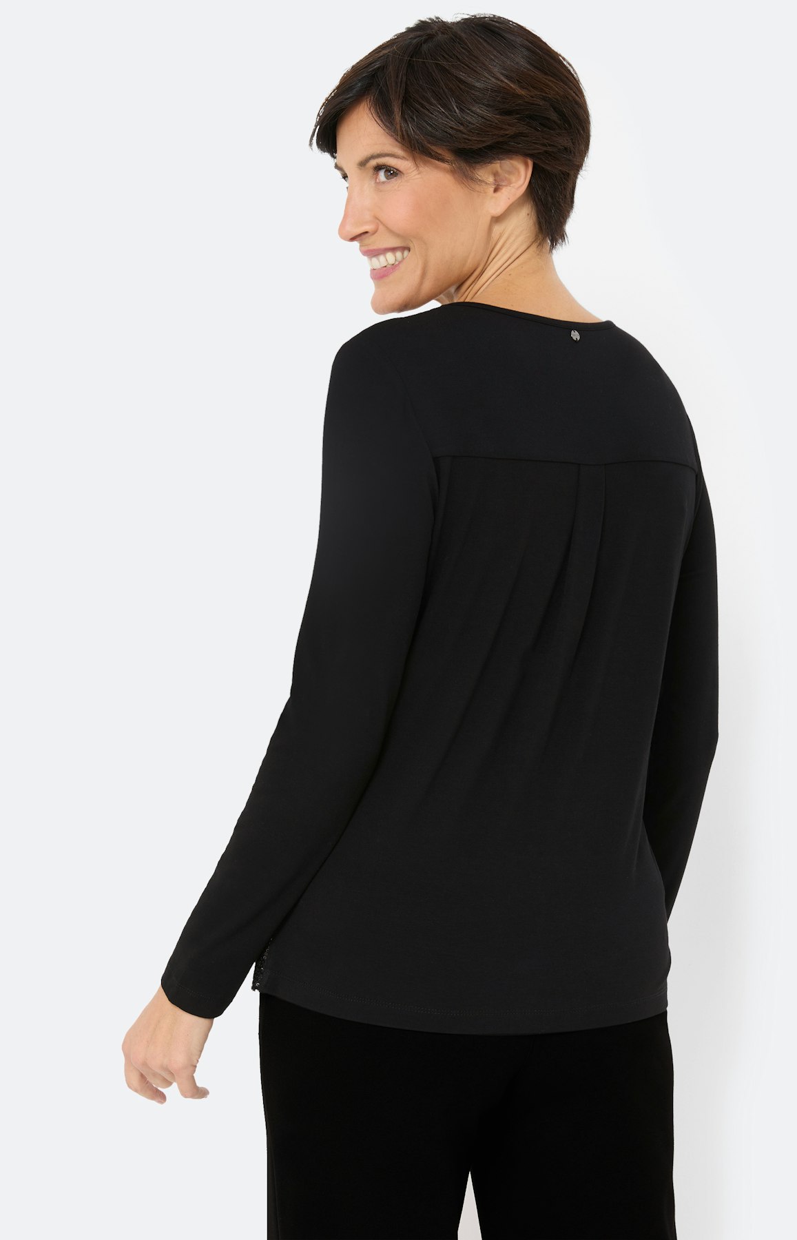 Langarmshirt mit Pailletten, schwarz