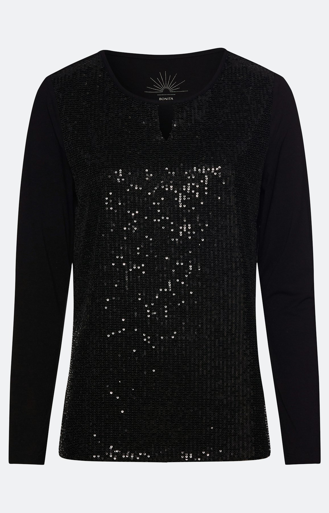 Shirt met lange mouw & pailletten, zwart