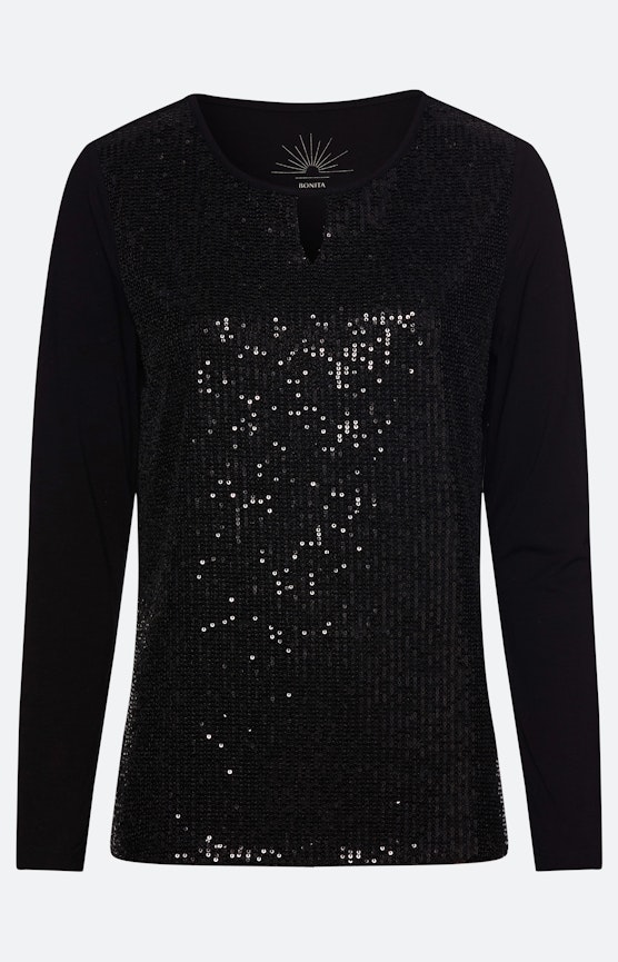 Shirt met lange mouw & pailletten, zwart