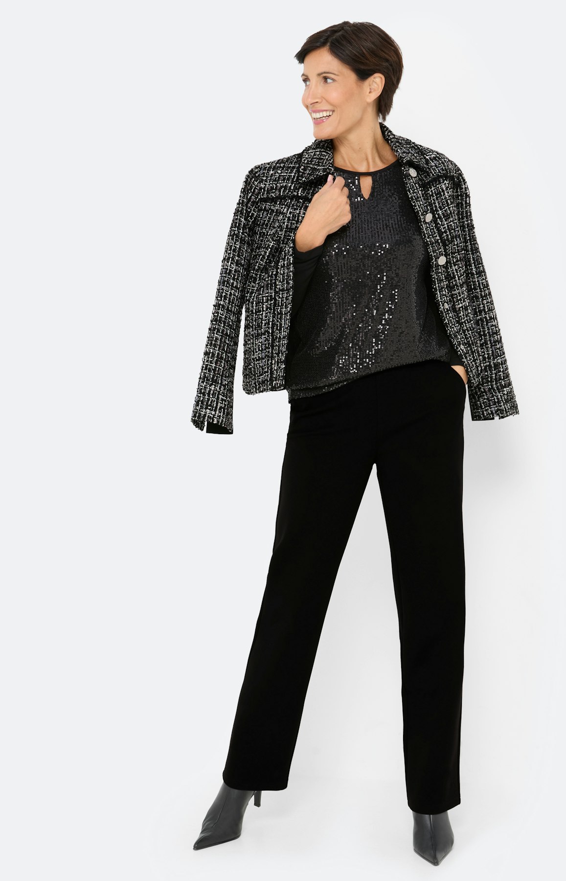 Langarmshirt mit Pailletten, schwarz