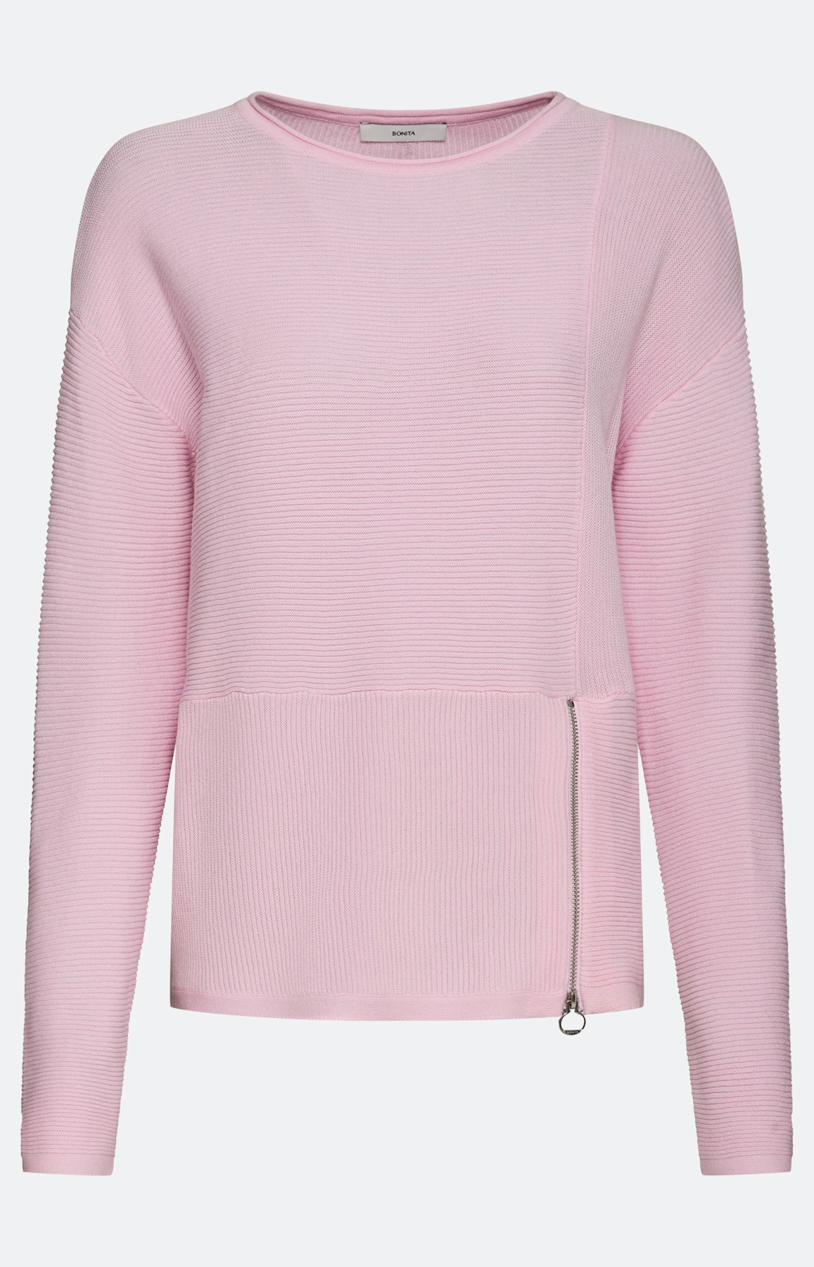 Gebreide trui met een rits, lichtroze