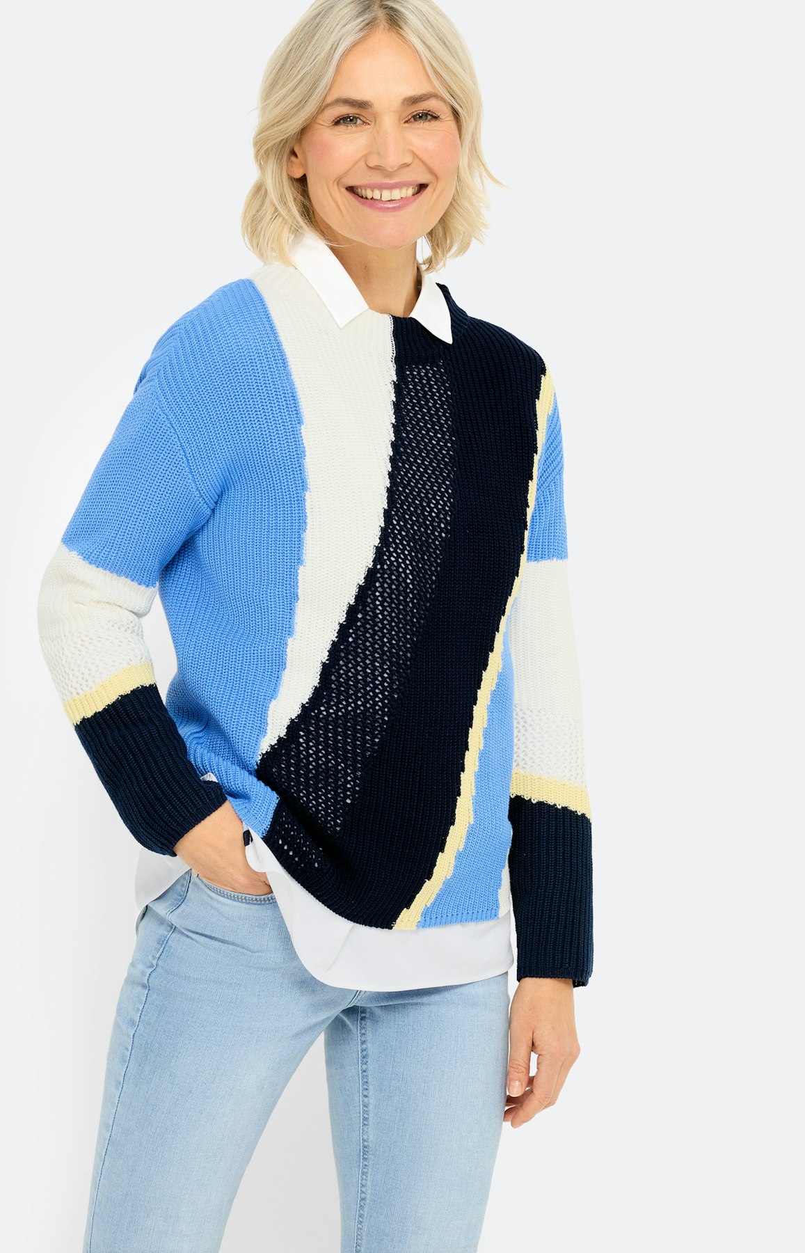 Trui met ajourmotief, marine