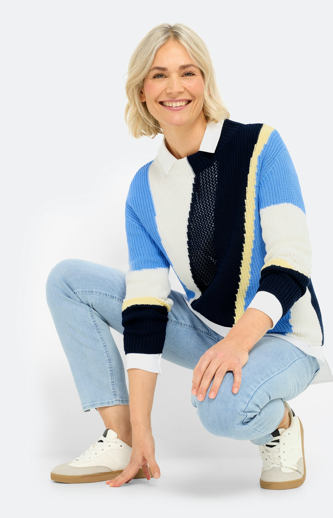 Trui met ajourmotief, marine