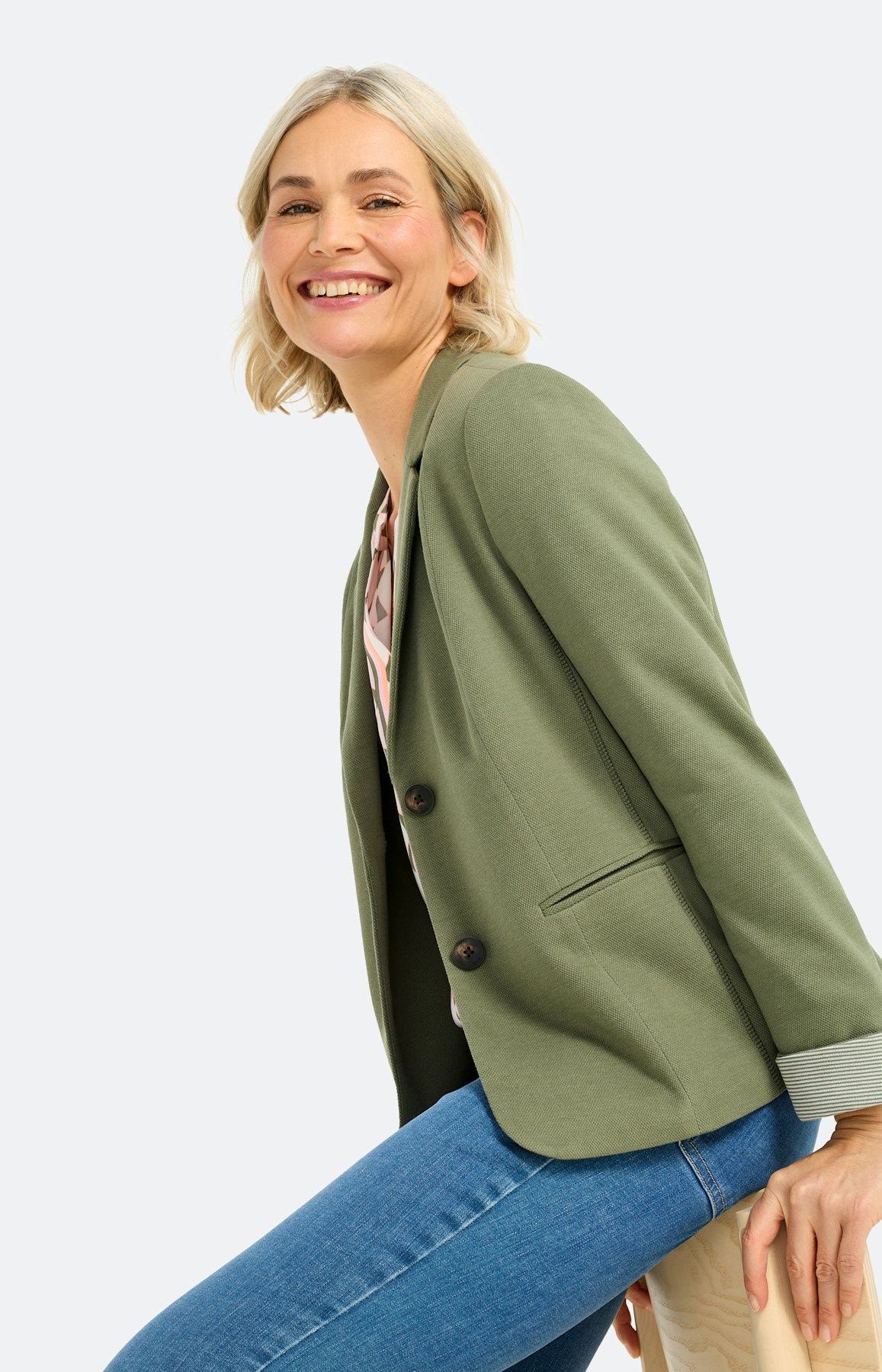 Blazer met piquéstructuur, kaki