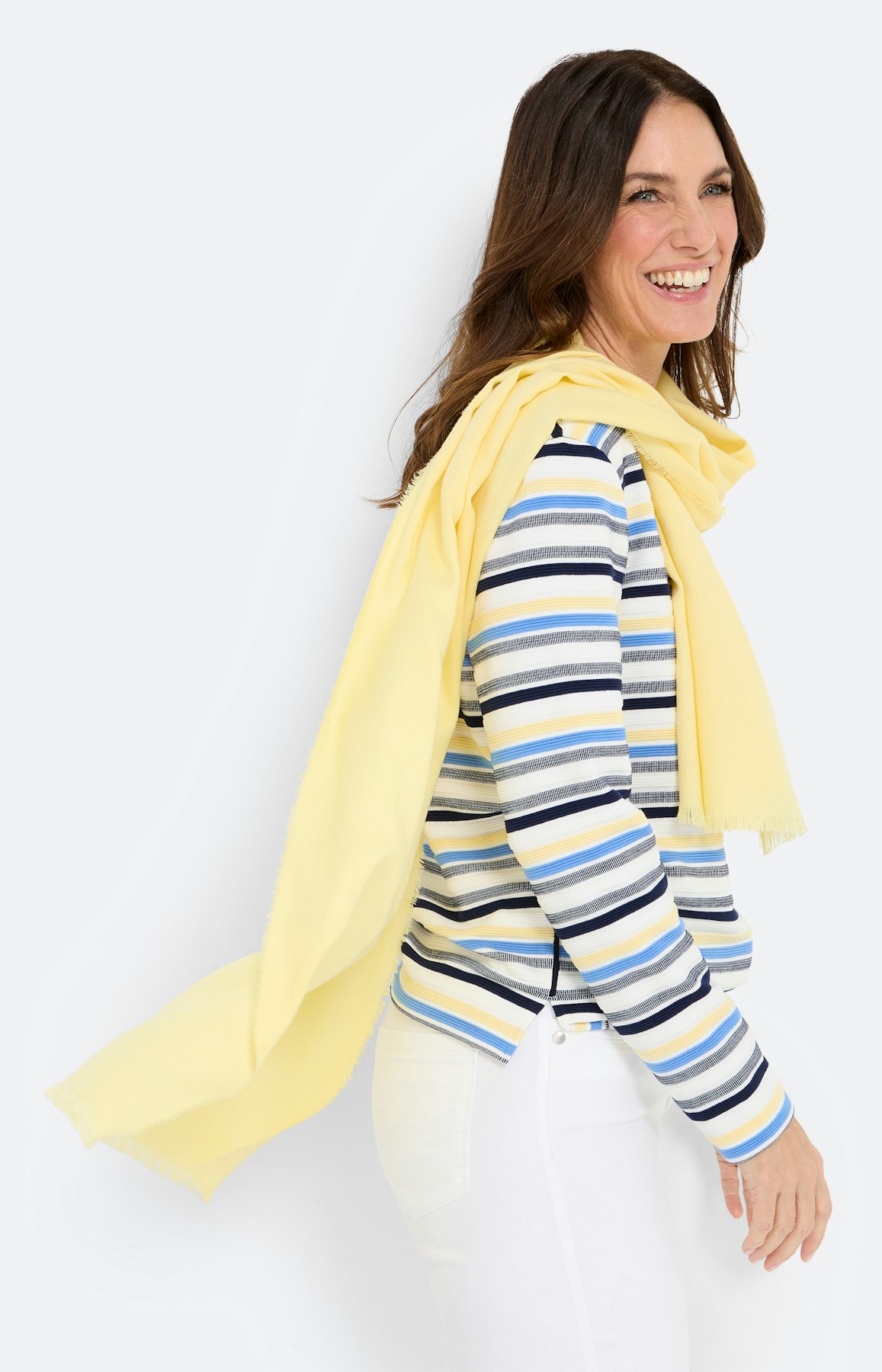 Sjaal met fijne franje, lichtgeel