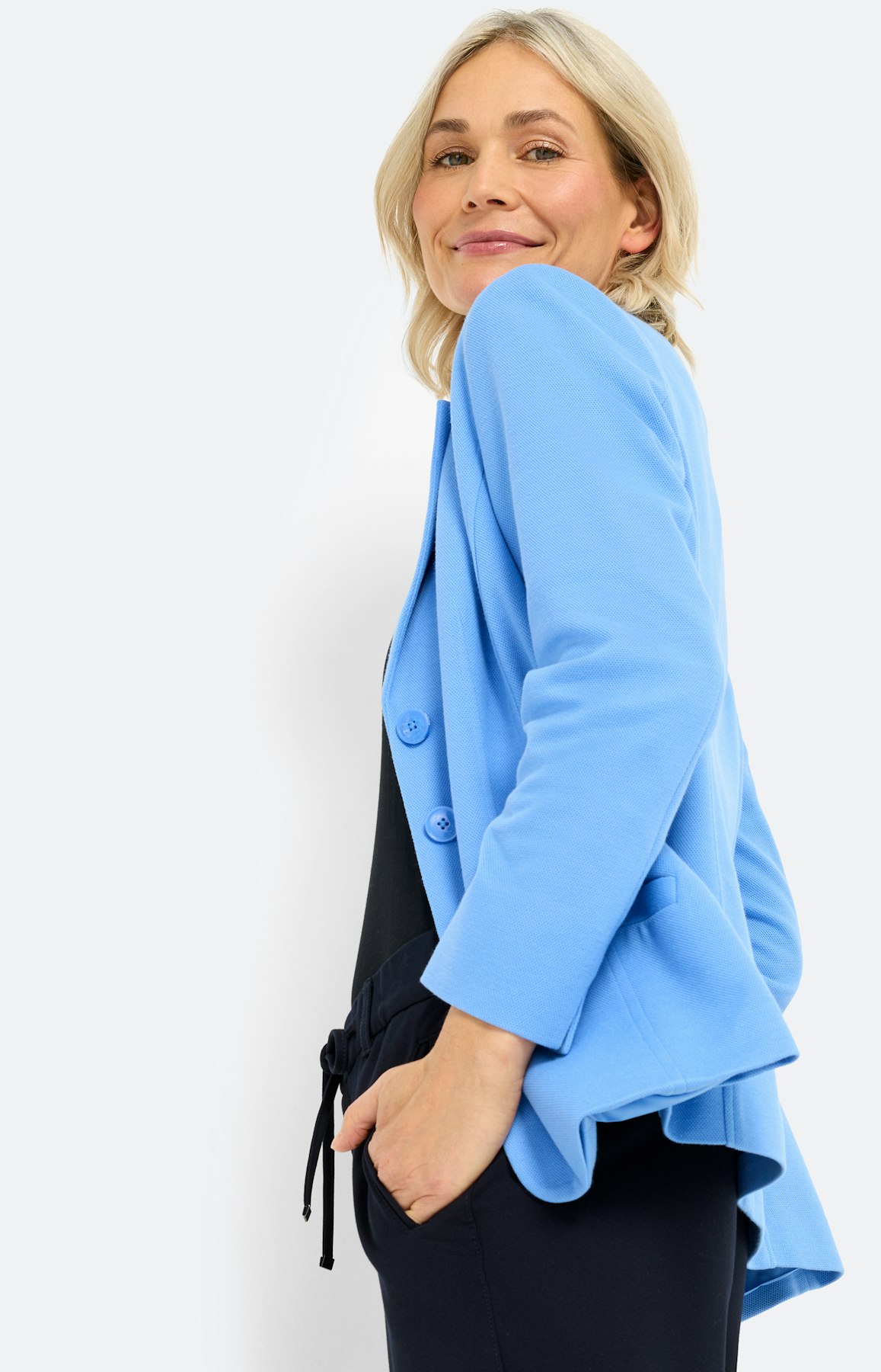 Blazer met piquéstructuur, middenblauw