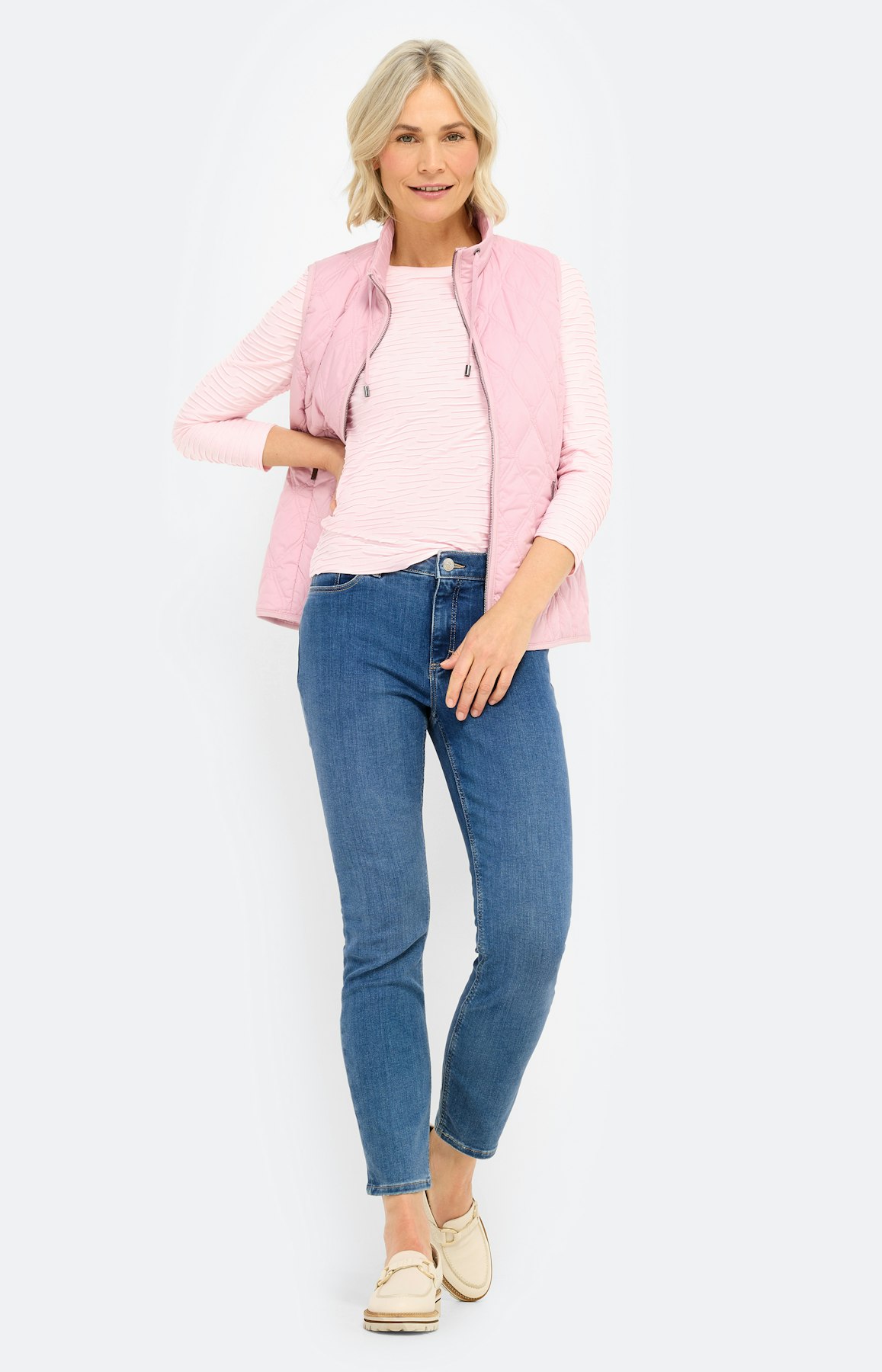 Shirt met golfstructuur, lichtroze