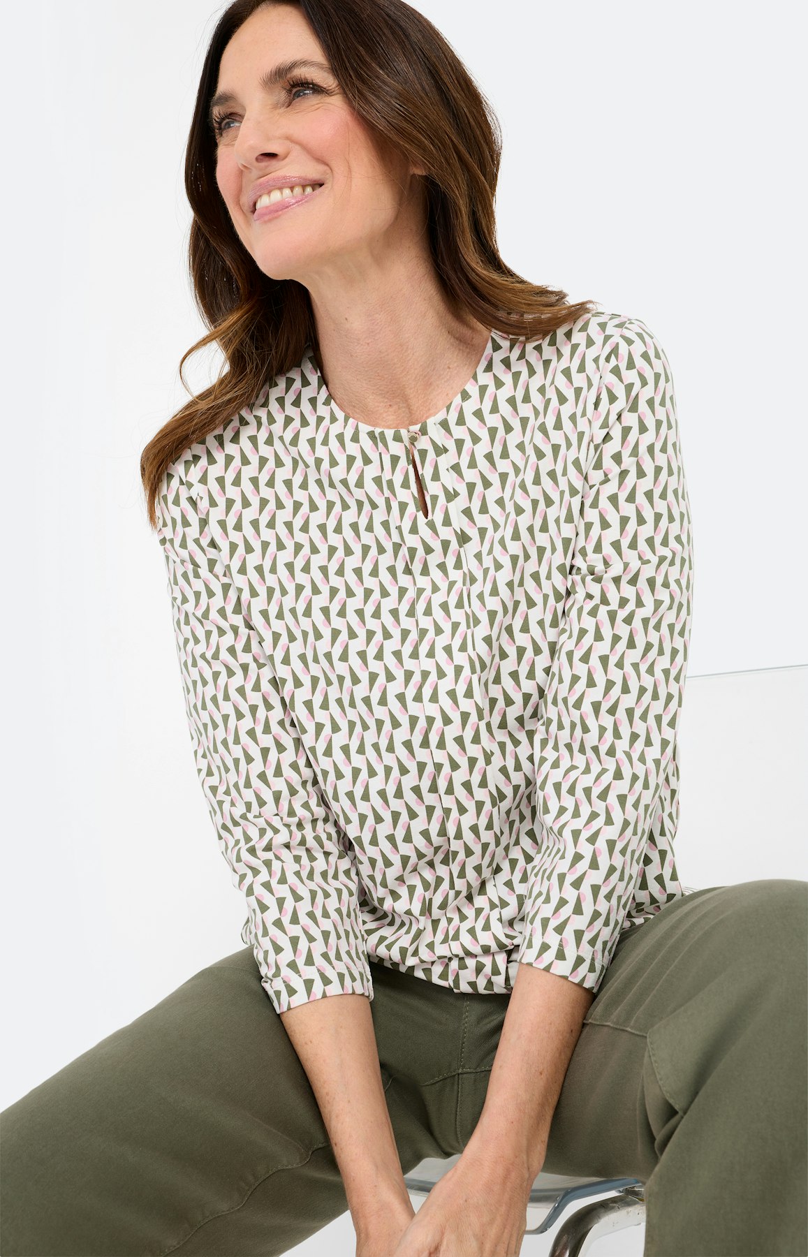 Shirt met minimal-print, kaki