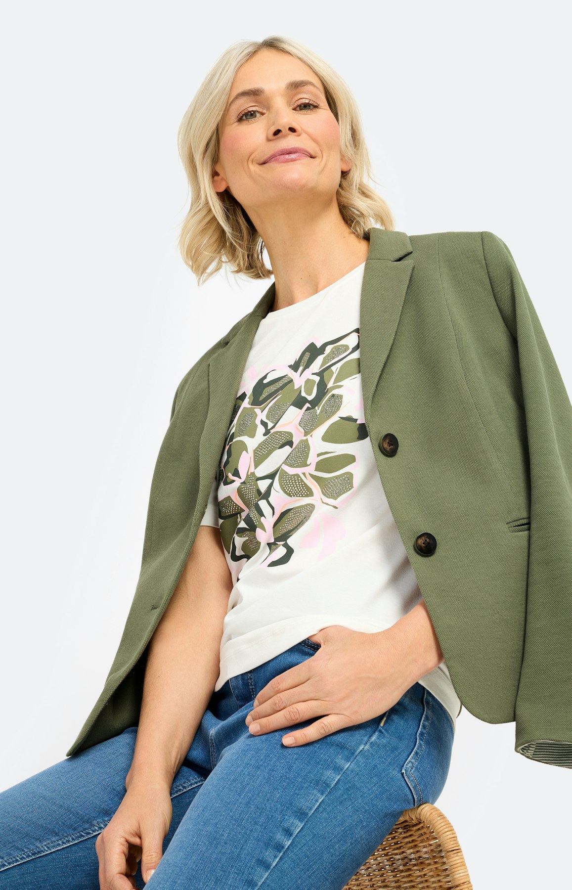 T-shirt met gebloemde frontprint, kaki