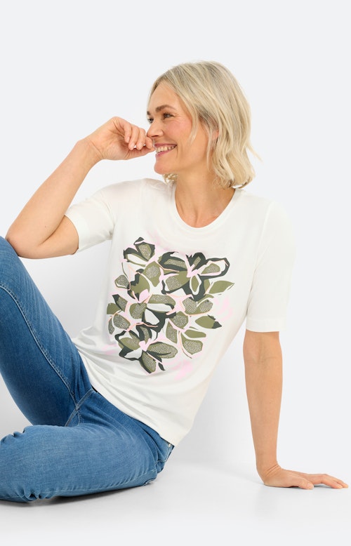 T-shirt met gebloemde frontprint, kaki