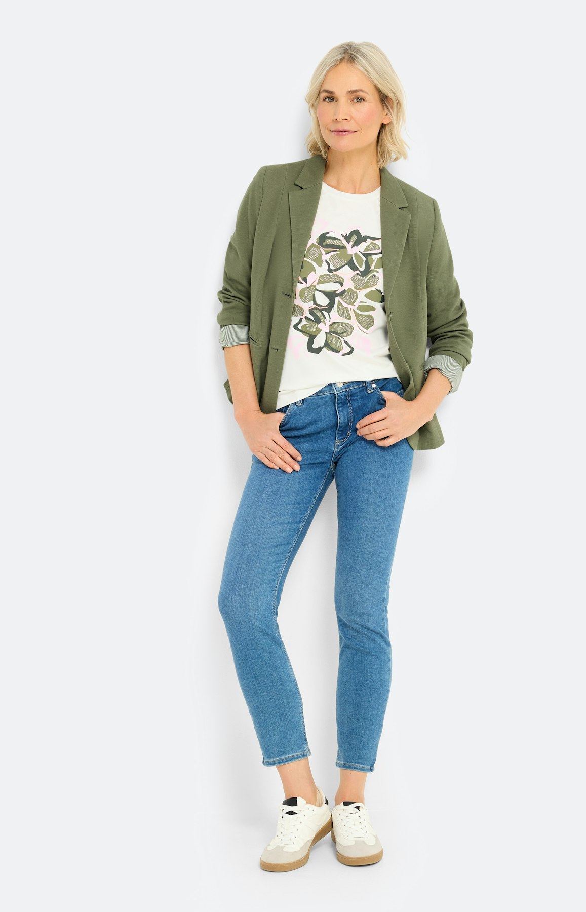 T-shirt met gebloemde frontprint, kaki