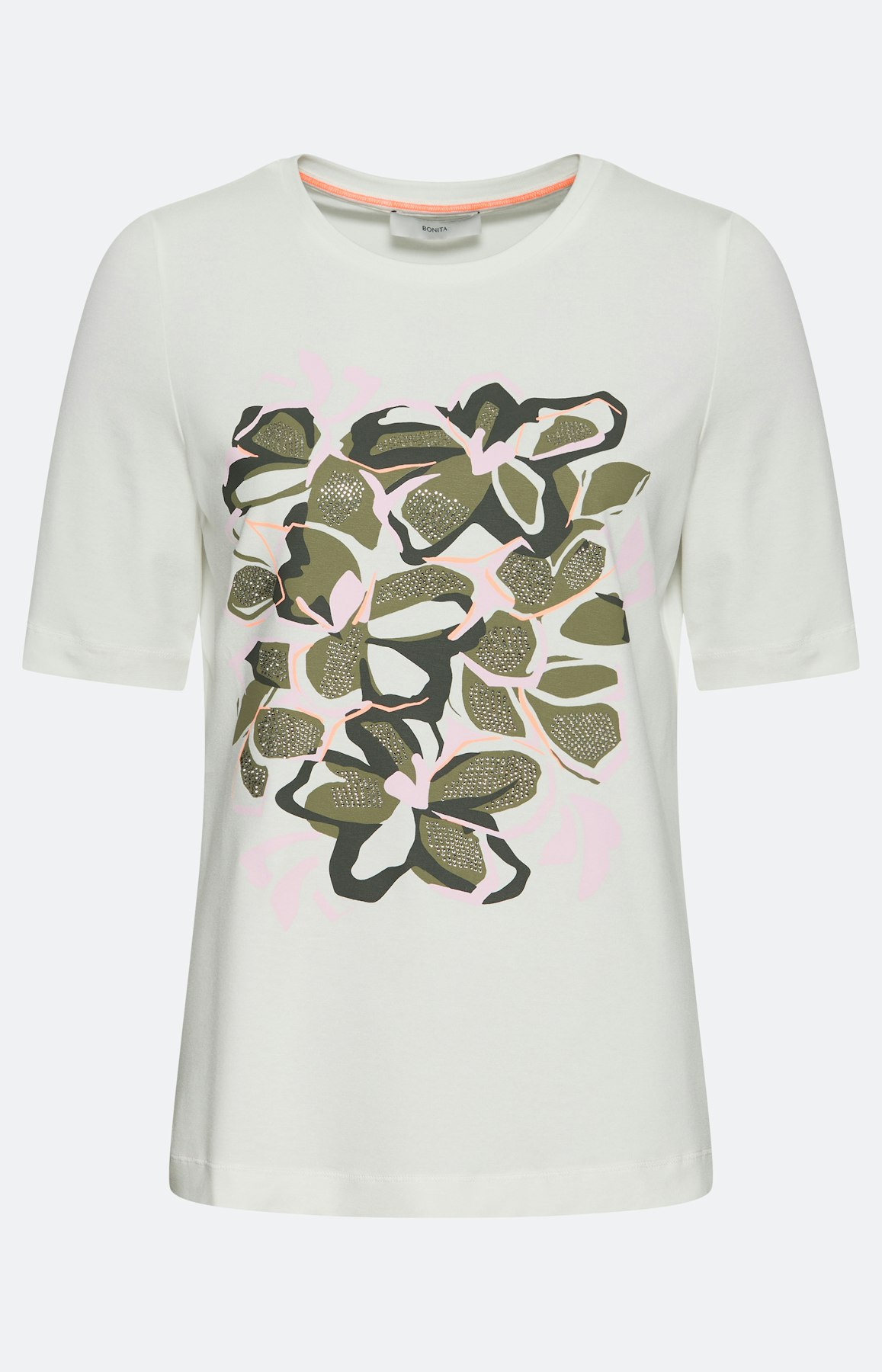 T-shirt met gebloemde frontprint, kaki