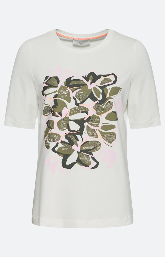 T-shirt met gebloemde frontprint, kaki