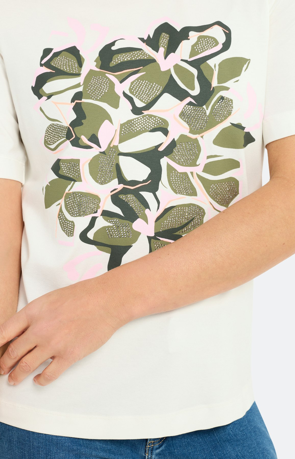 T-shirt met gebloemde frontprint, kaki