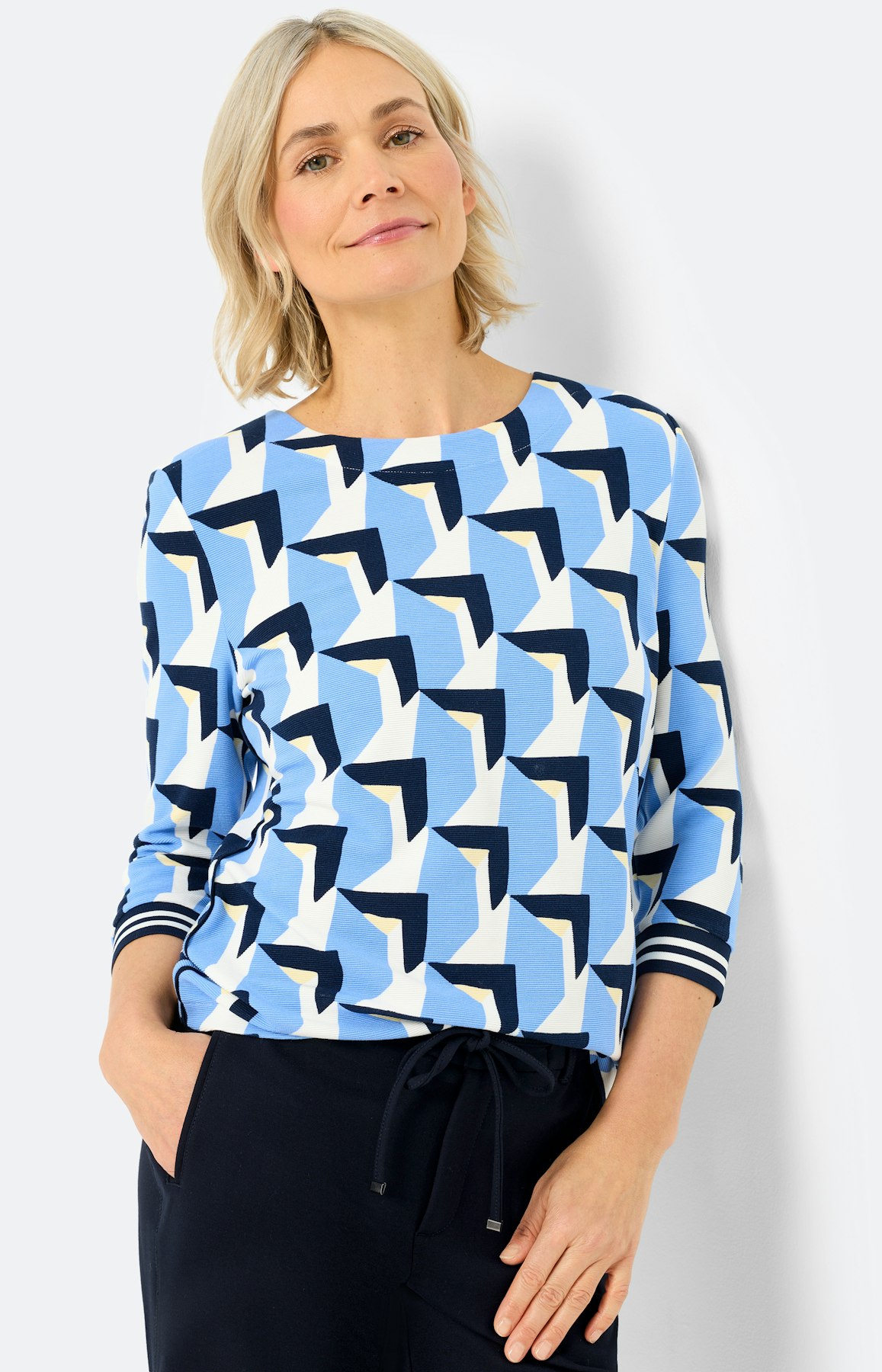 Sweatshirt, print all-over, middenblauw