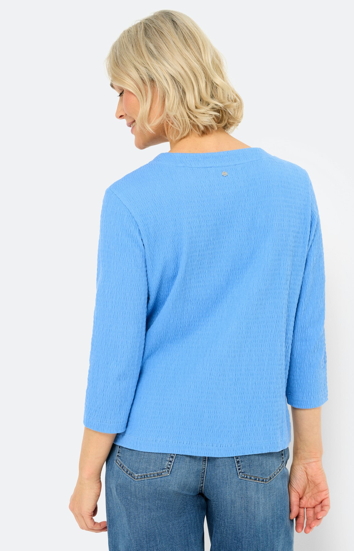 Shirt, seersuckerstructuur, middenblauw