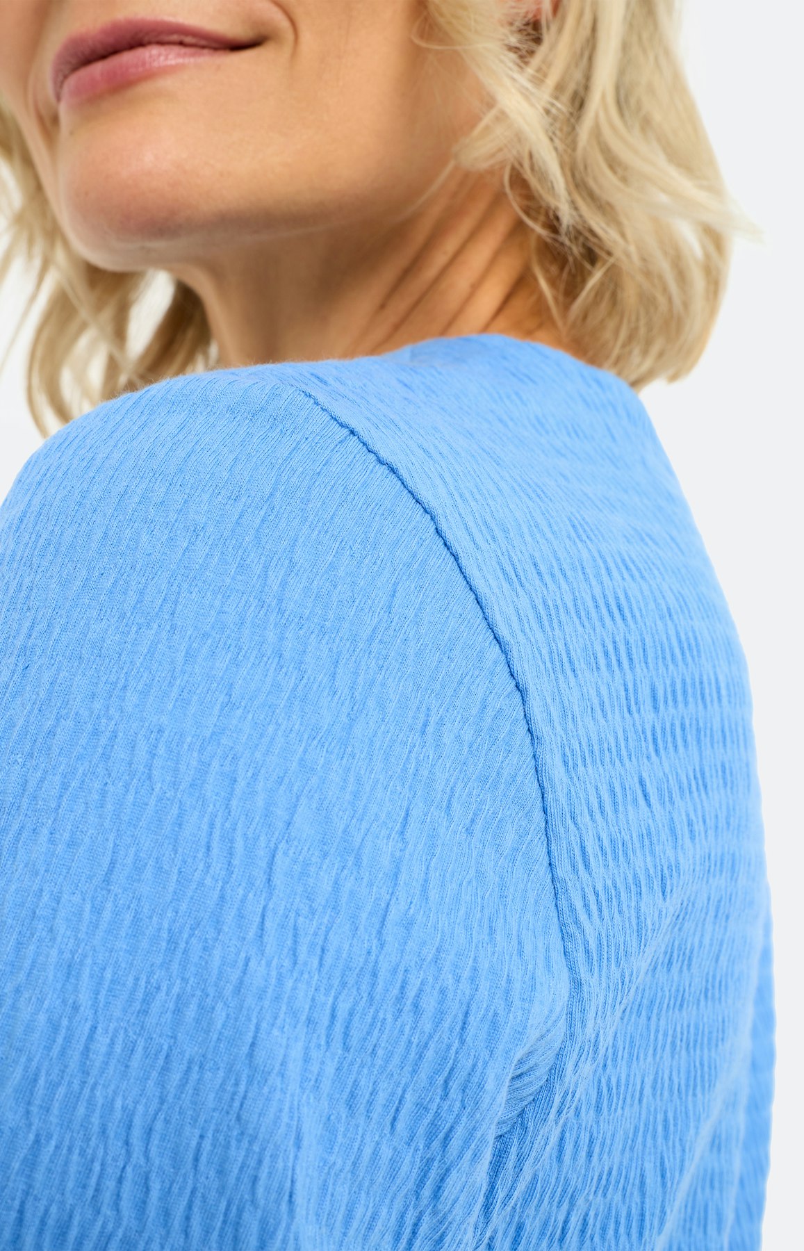 Shirt, seersuckerstructuur, middenblauw