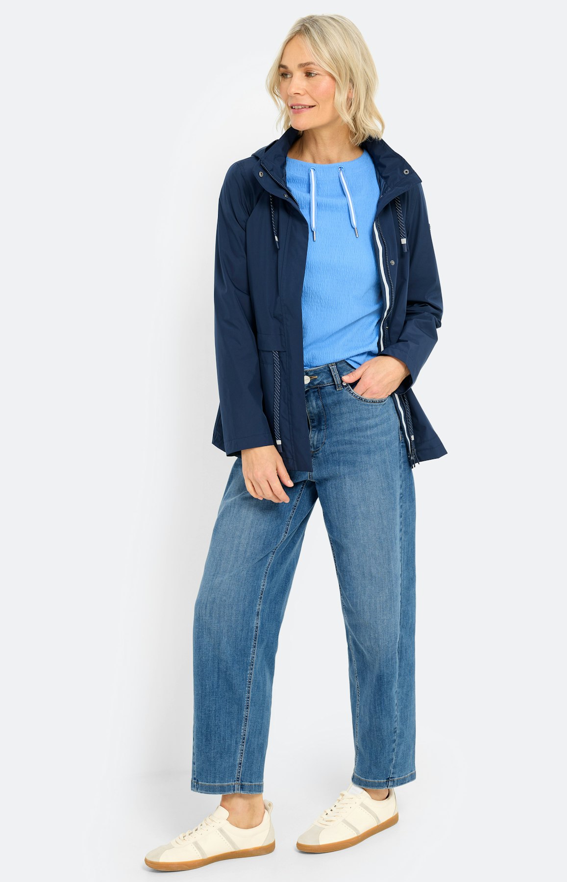 Shirt, seersuckerstructuur, middenblauw