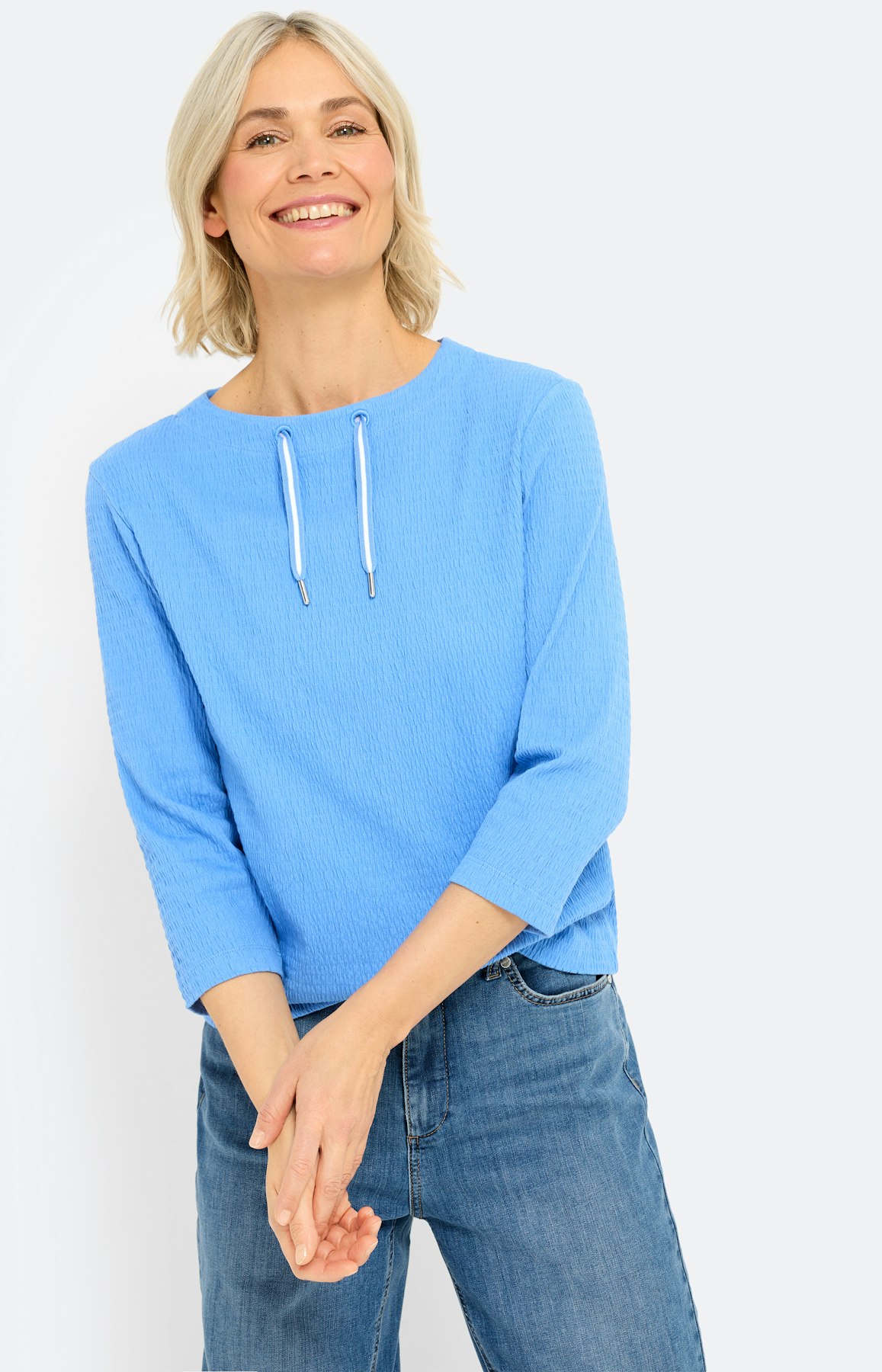 Shirt, seersuckerstructuur, middenblauw