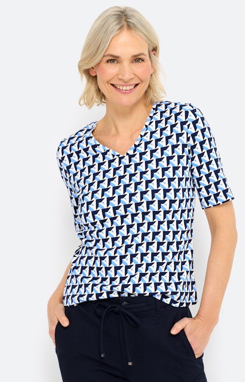 T-shirt met ribstructuur, middenblauw