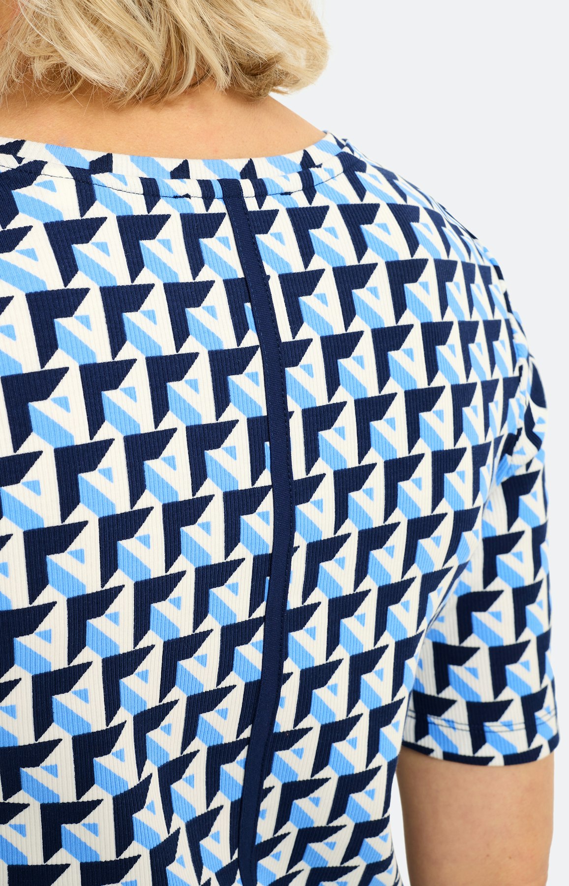 T-shirt met ribstructuur, middenblauw