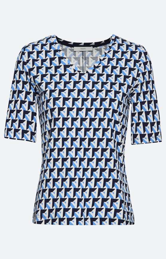 T-shirt met ribstructuur, middenblauw