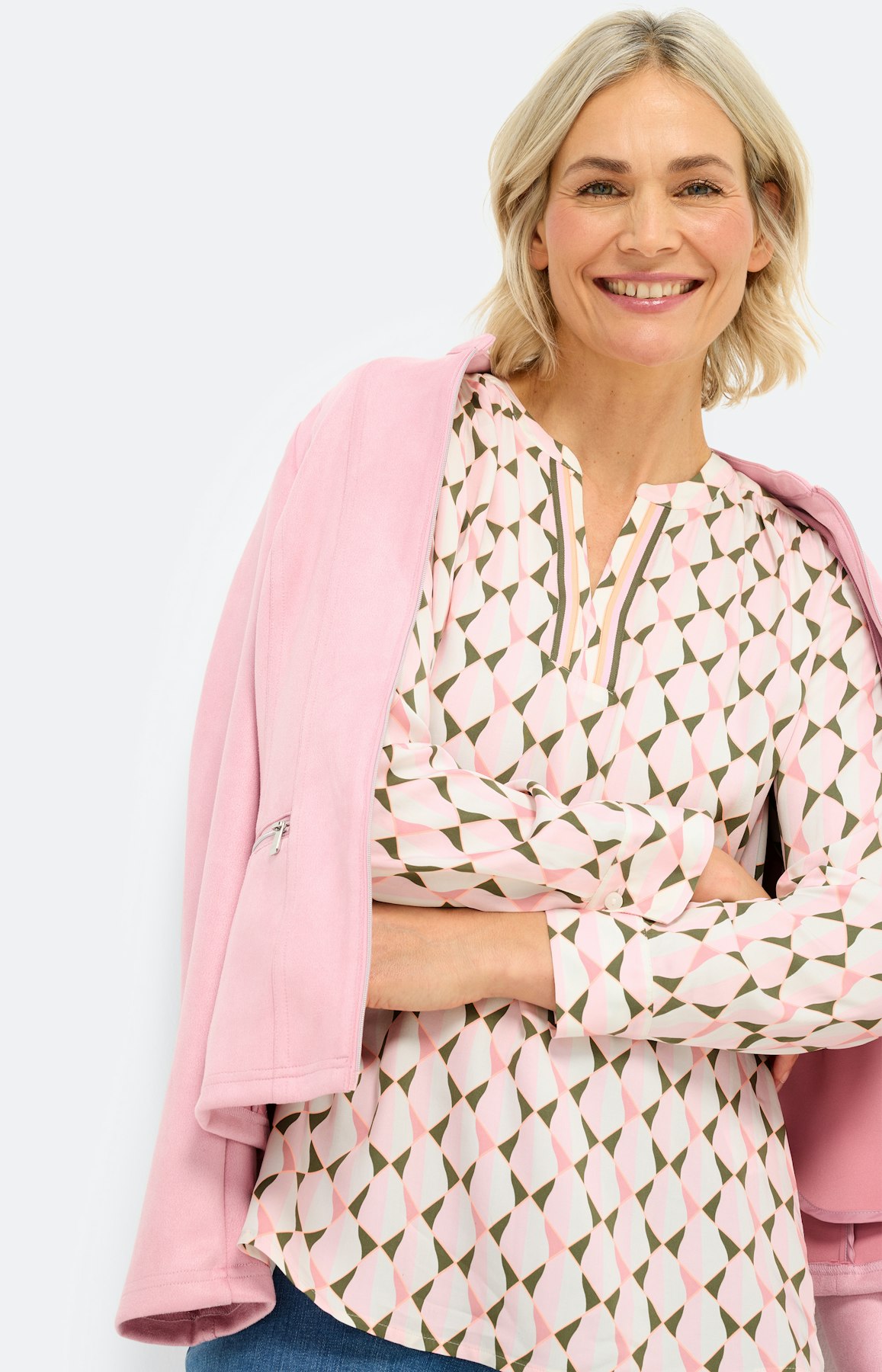 Blouse met grafische print, lichtroze