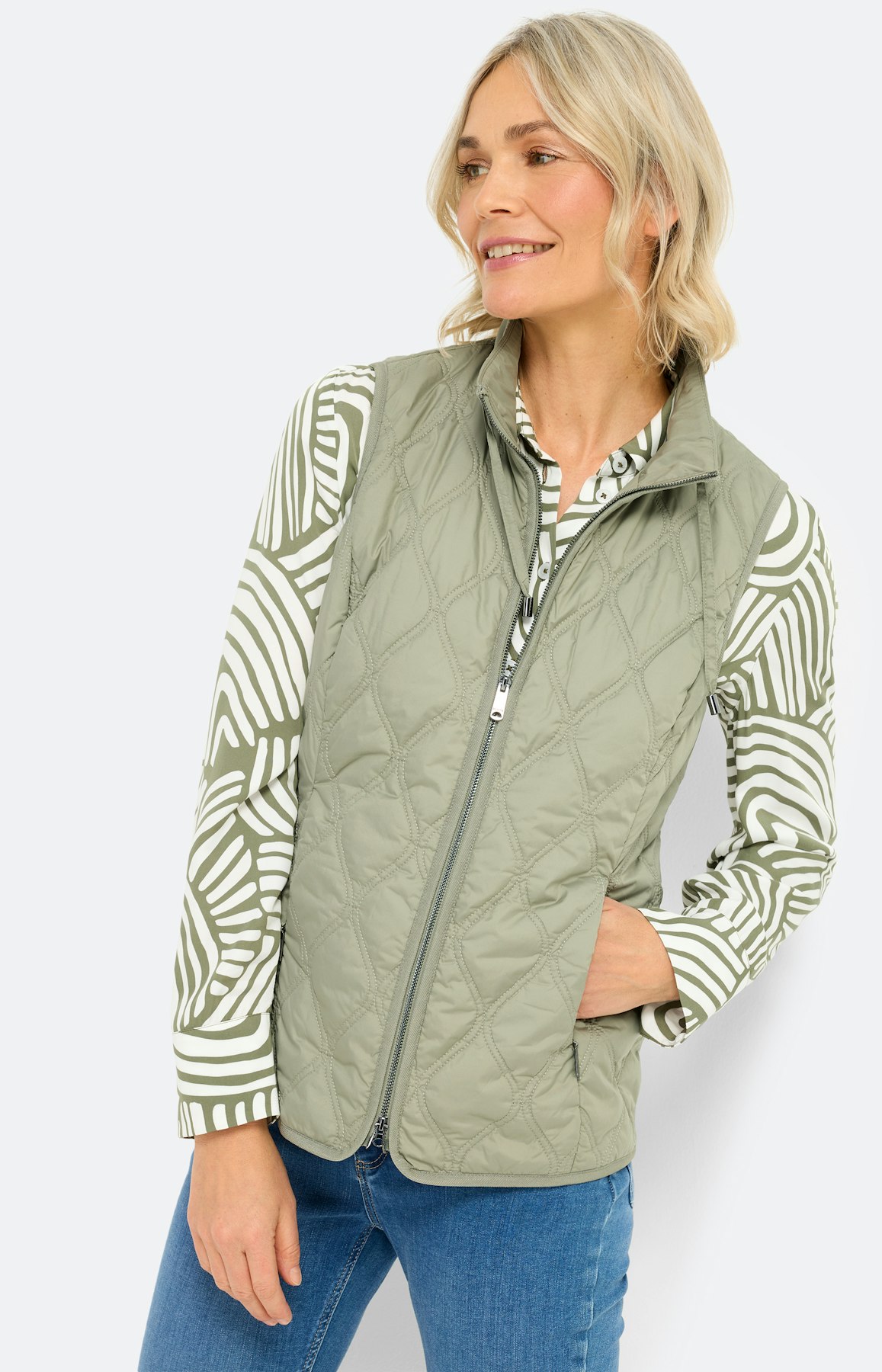 Bodywarmer met een opstaande kraag, kaki