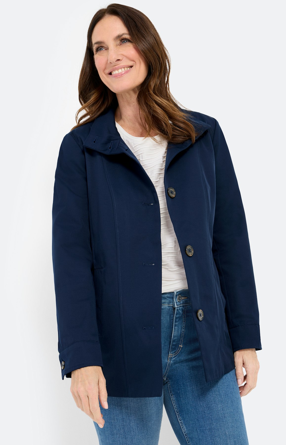 Trenchcoat met opstaande kraag, marine