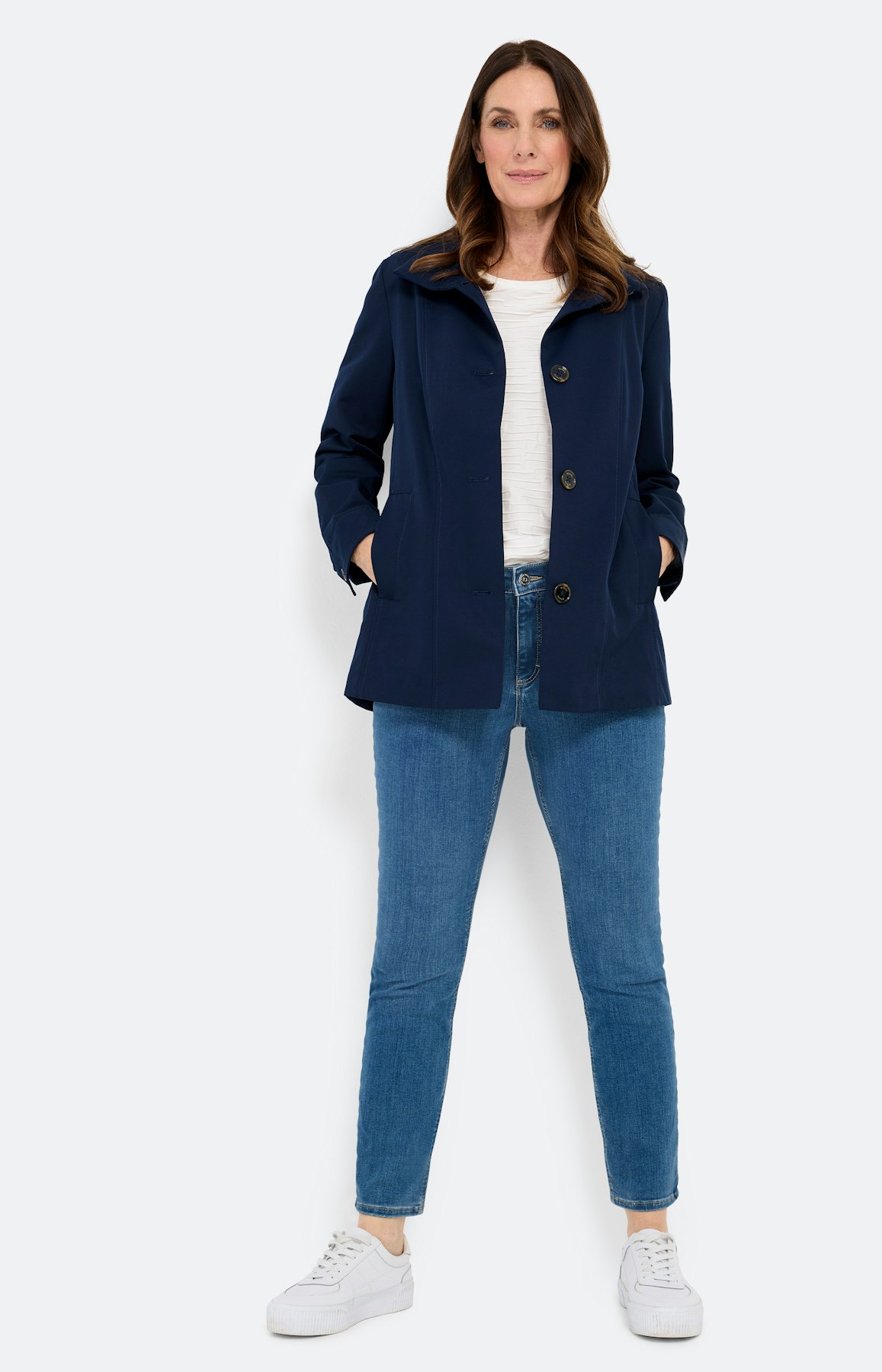 Trenchcoat met opstaande kraag, marine