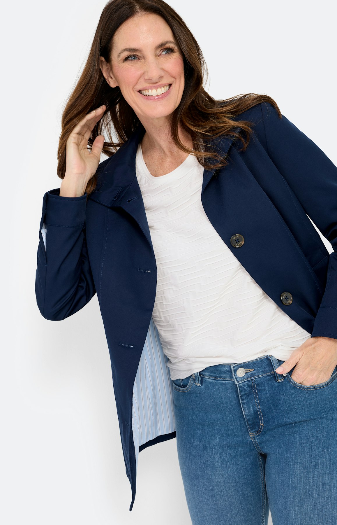 Trenchcoat met opstaande kraag, marine