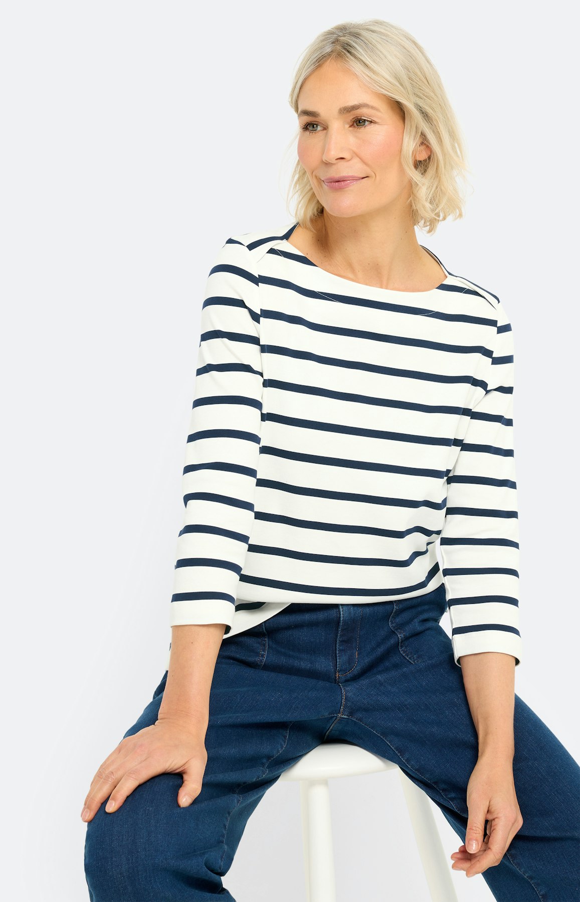 Shirt in streepdessin, marine/wit