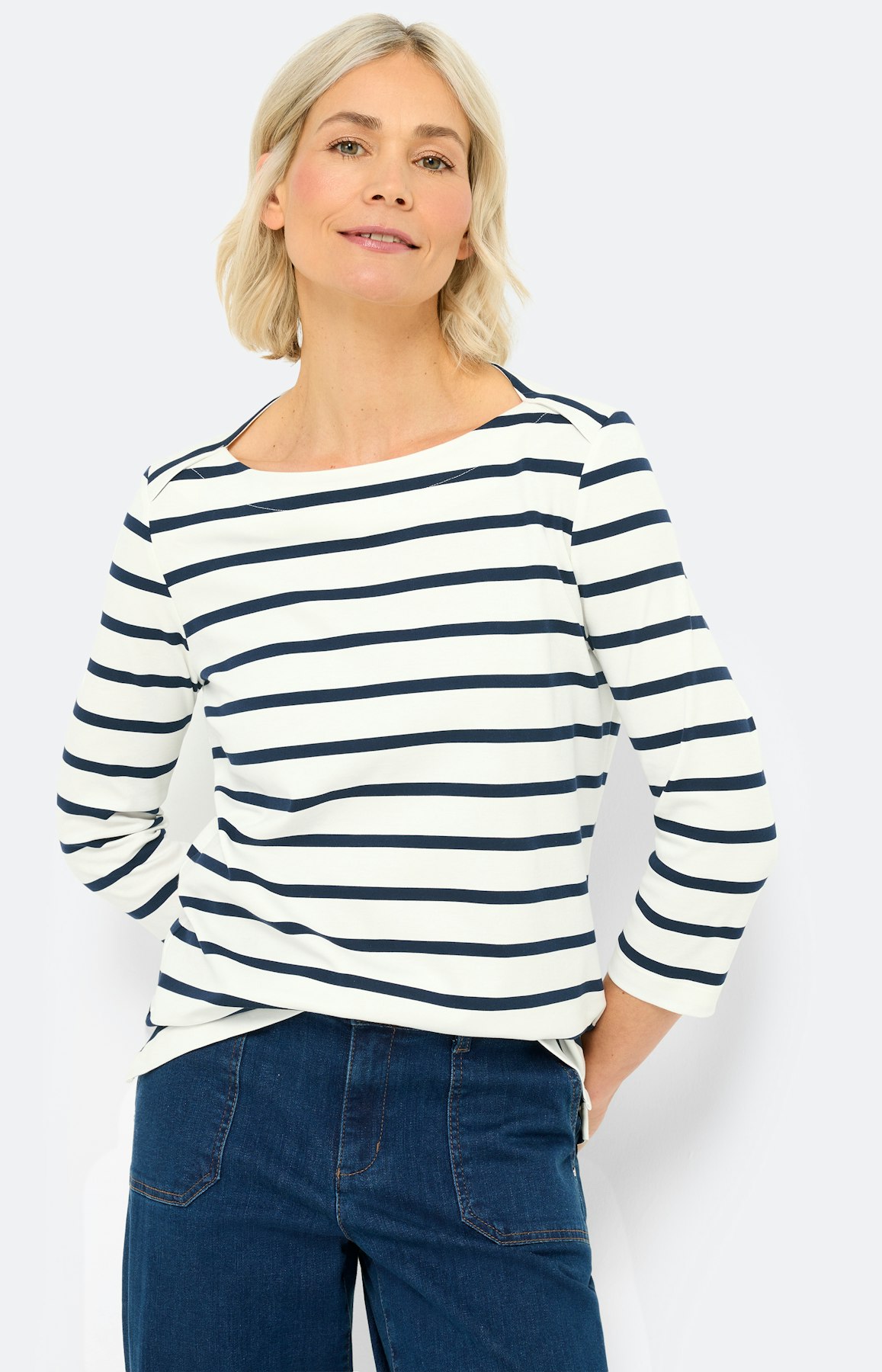 Shirt in streepdessin, marine/wit