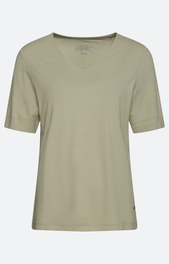 T-shirt met V-hals, grasgroen